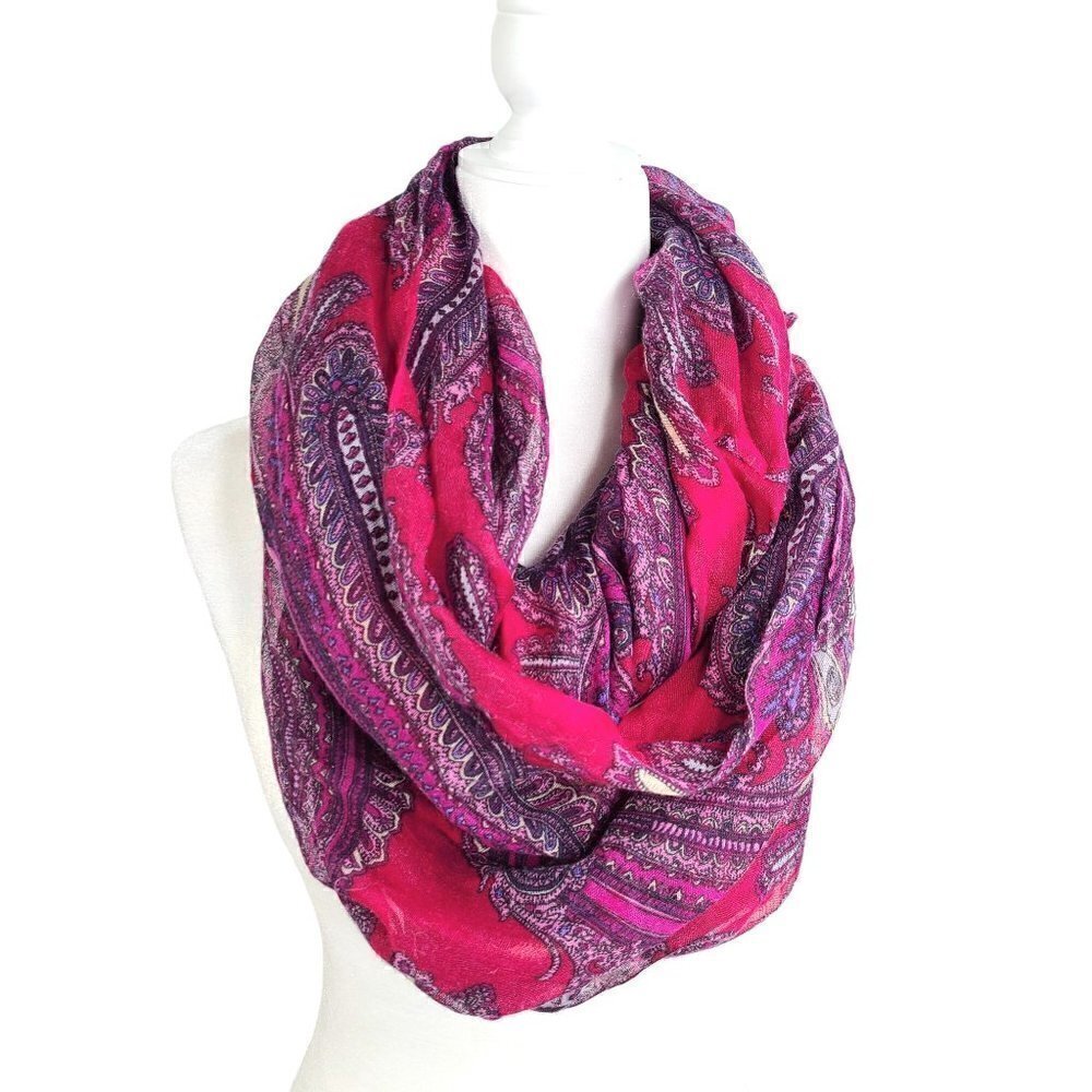 Women's Infinity Loop Scarf Wrap Beach Cover Mandala Paisley Red Maroon Purple